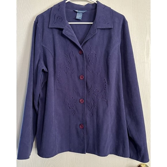 Koret Vintage Purple Blazer Jacket Stretch Embroidered Front Square Button Sz 18 - Picture 1 of 7
